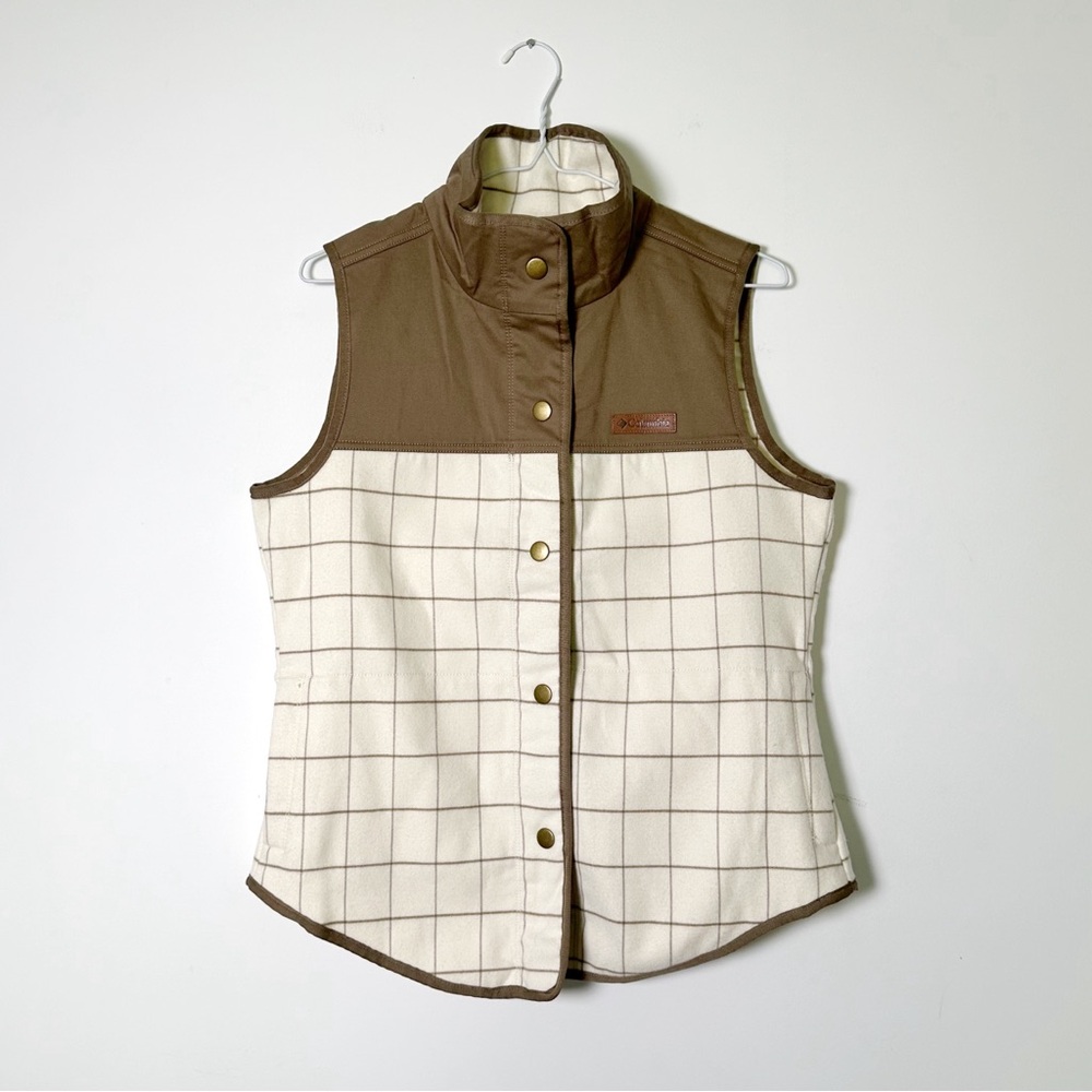 Columbia Women Brown and Cream Alpine Snap Button Two Front Side Pockets Vest